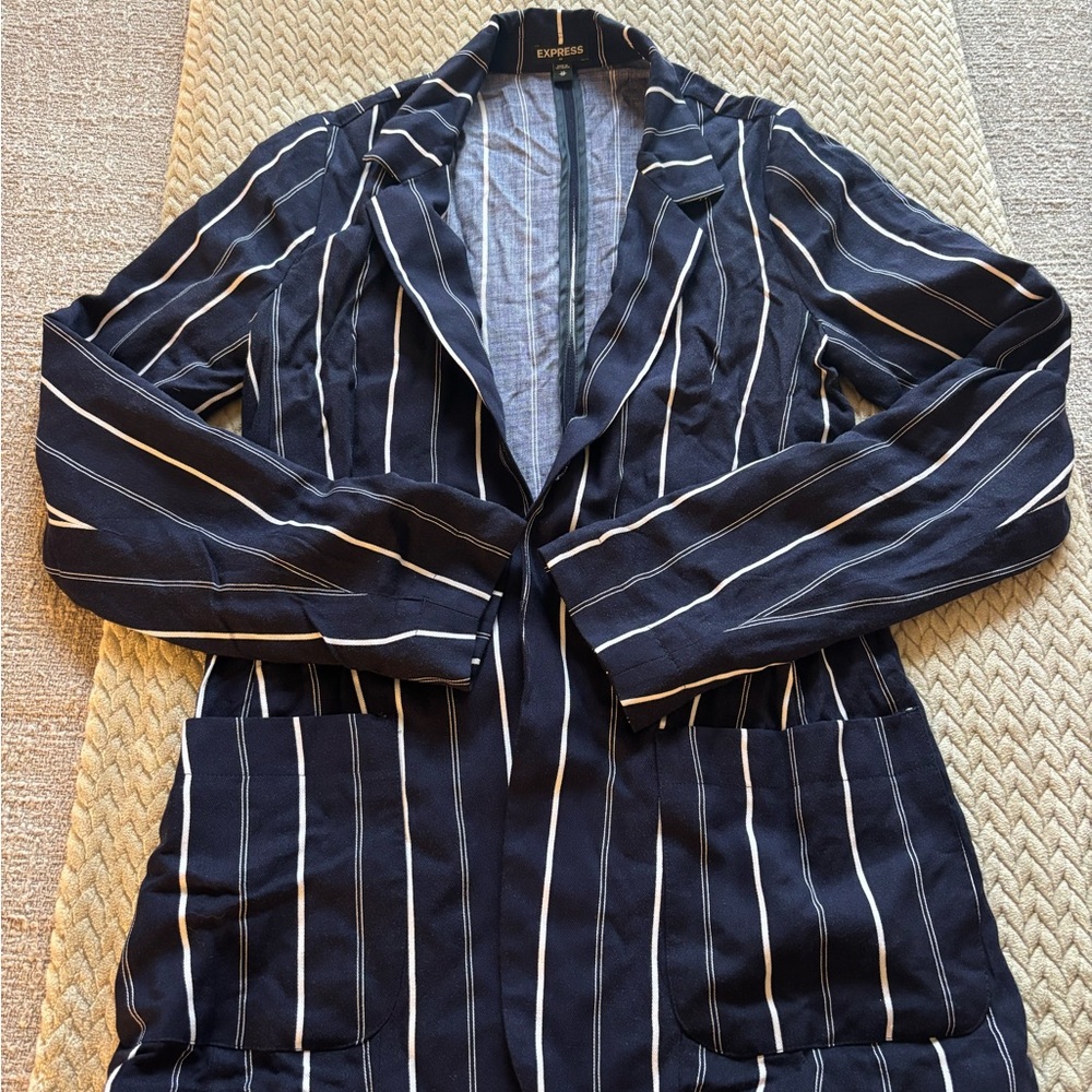 Express Dark Blue Blazer with White Stripes